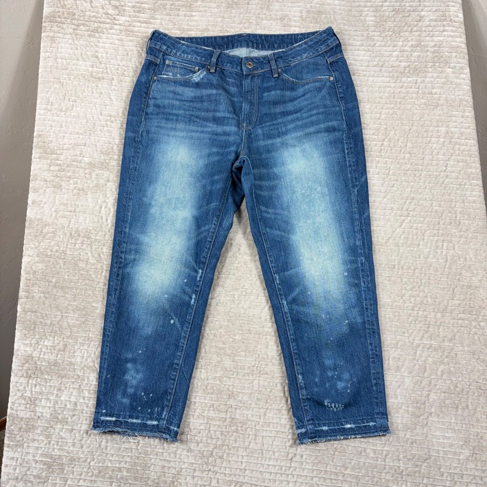 G-Star RAW 3301 Mid Boyfriend 7/8 Distressed Cropped Jeans Blue W30 L32